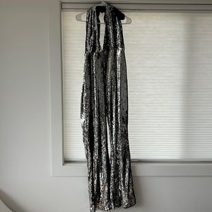 Nasty gal size 10 sequin jumpsuit silver